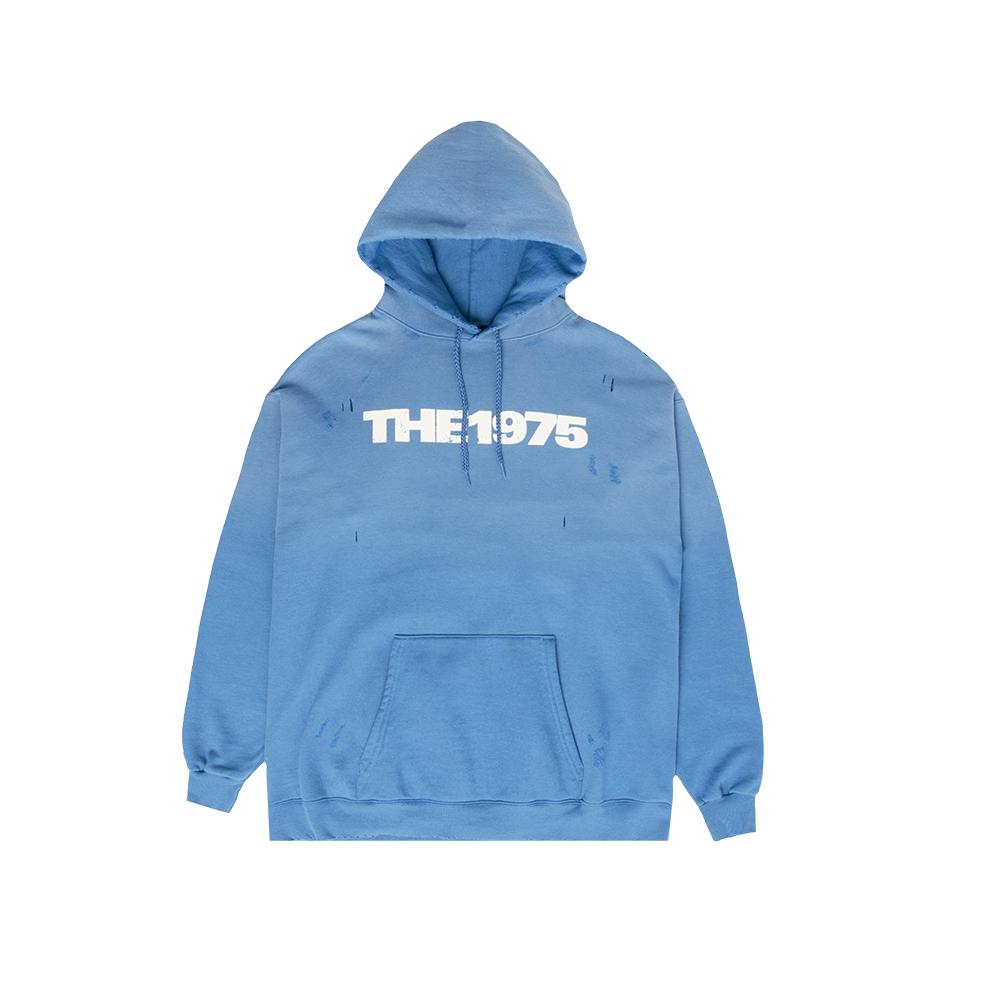 Logo Distressed Blue Hoodie - The 1975 Official Store Logo Distressed Blue Hoodie - The 1975 Official Store