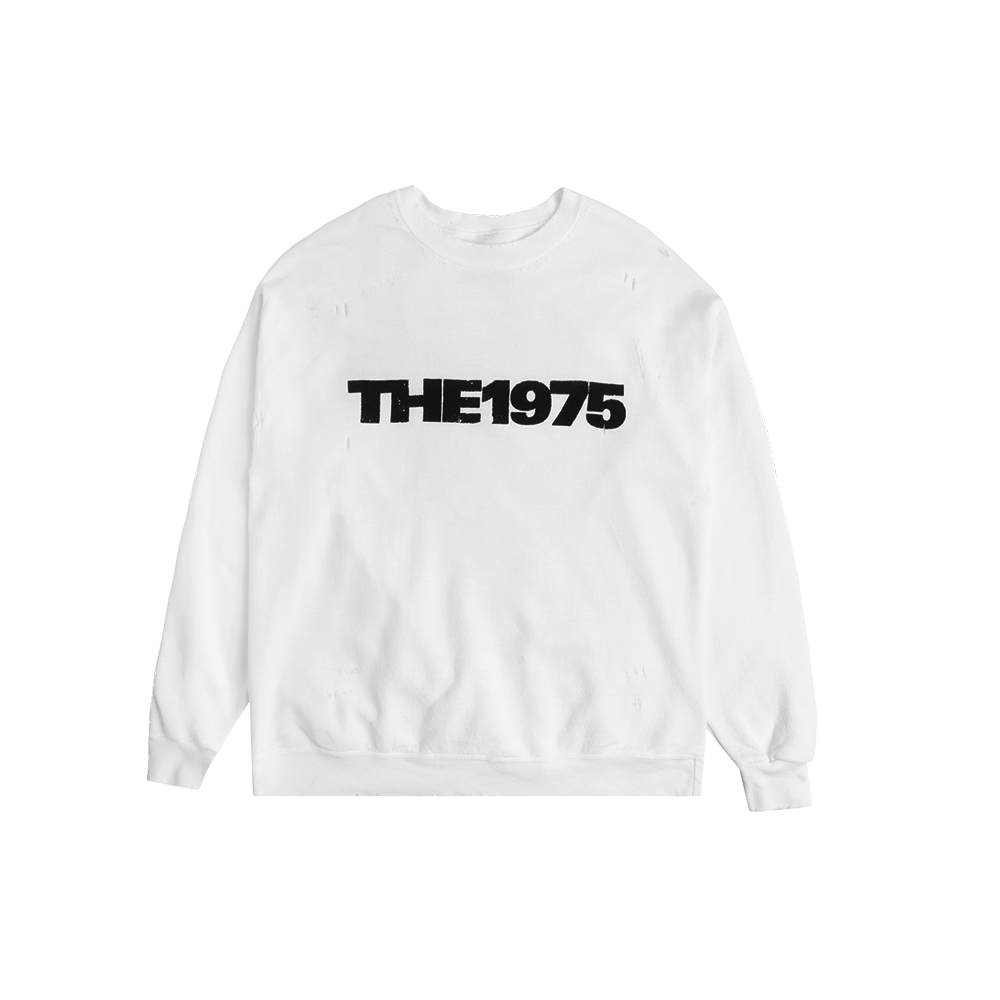 Logo Distressed White Crew Front