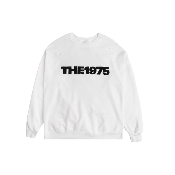 Logo Distressed White Crew