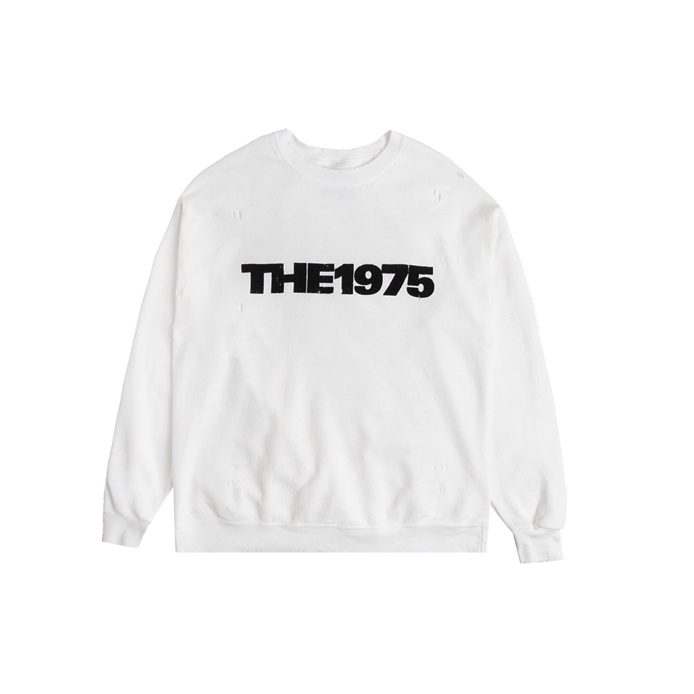 Logo Distressed White Crew – The 1975 Official Store